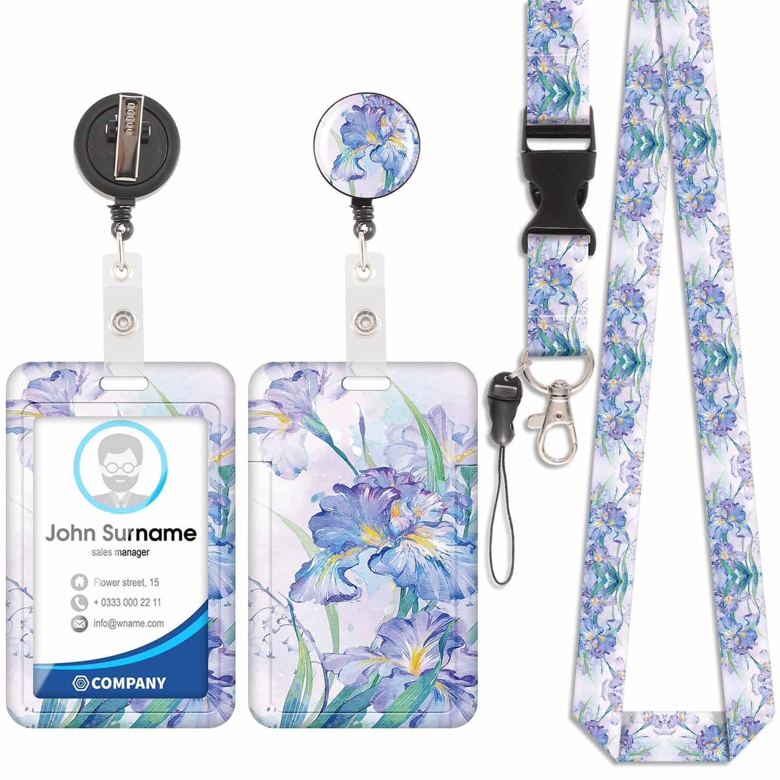 Portacarte Floreale Con Cordino - Portabadge Retrattile Per Carte, Tessere E Identità - Foto 5