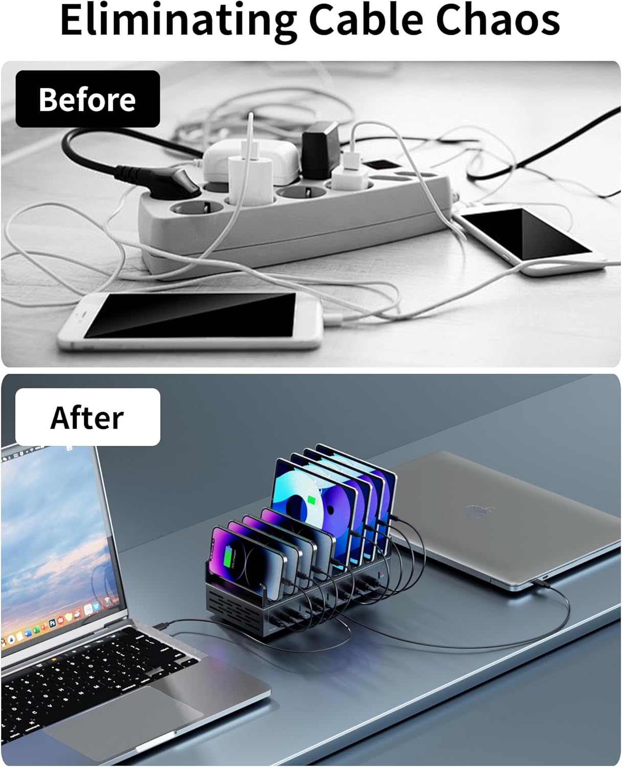 500W Charging Station for Multiple Devices, 12-Port USB C Charging Station with Dual 100W PD PPS, Multi Device Fast Charger Dock for MacBook Pro Laptop, iPhone, iPad, Tablet, Cell Phone