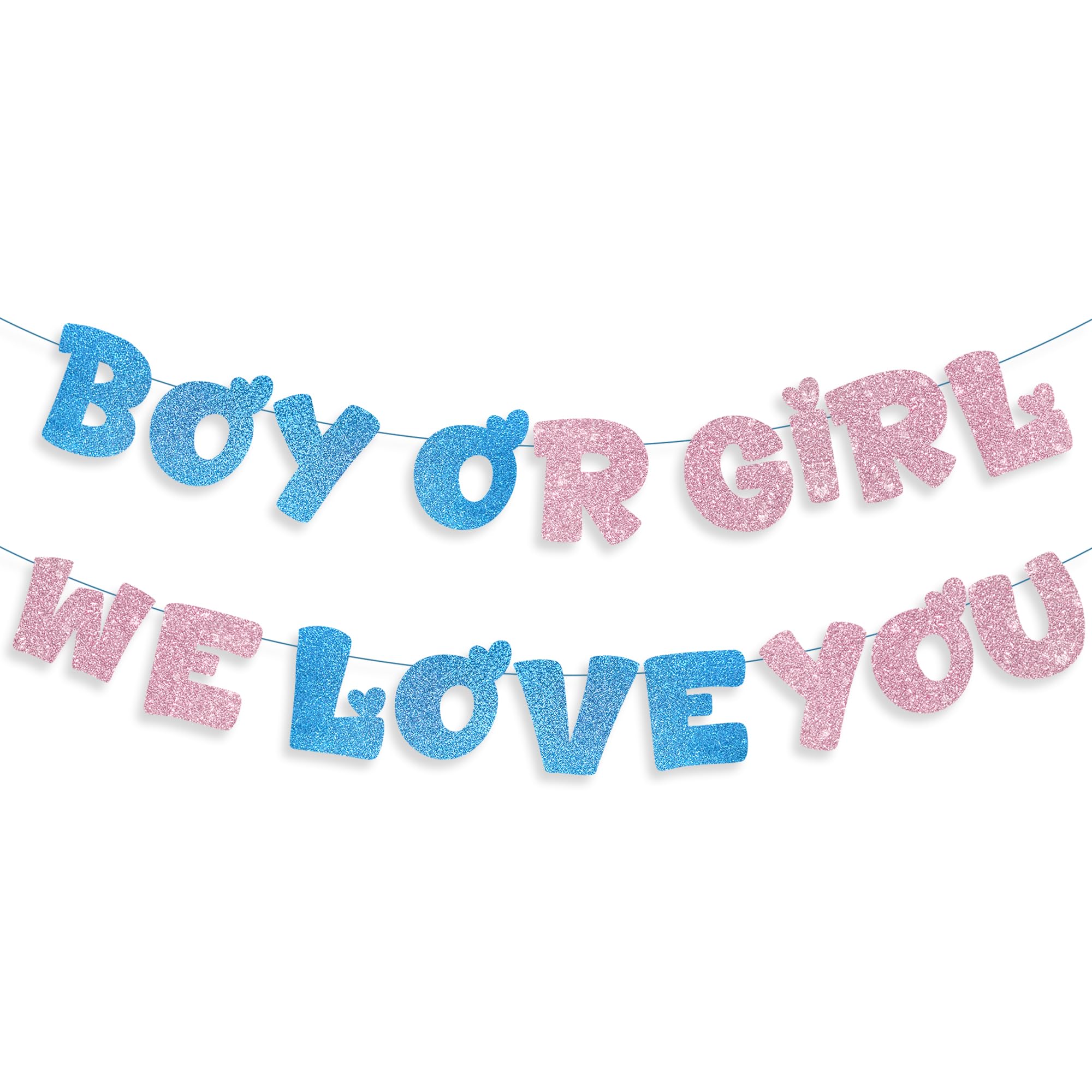 Baby Gender Reveal Decoration Banner - 2 Pcs Blue Pink BOY OR GIRL WE LOVE YOU Banners Gender Reveal Banner Photo Booth Props for Boys Girls Baby Outdoor Reveal Ceremony Party Supplies