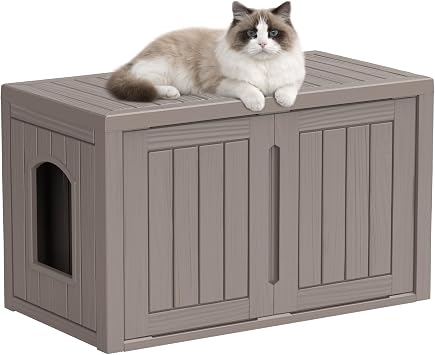 DRATO Outdoor Indoor Cat House, Resin Waterproof & Easy to Assemble Cat Shelter Suitable for Indoor & Outdoor Cats, Sturdy & Durable