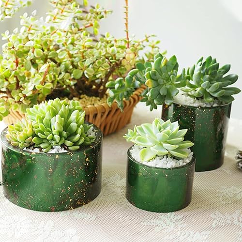 Miniatura 6 de FineInno 3 moldes de resina para macetas, moldes de silicona para jarrón redondo grande, molde de maceta de hormigón para macetas suculentas, molde