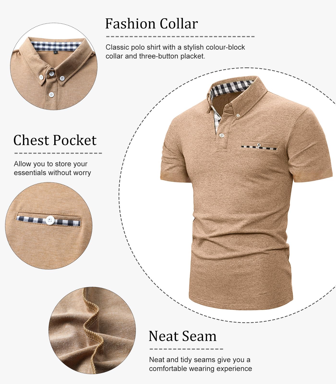 Zetieny Polo Uomo Manica Corta Casual Golf T-Shirt Estiva Poloshirt con Tasche