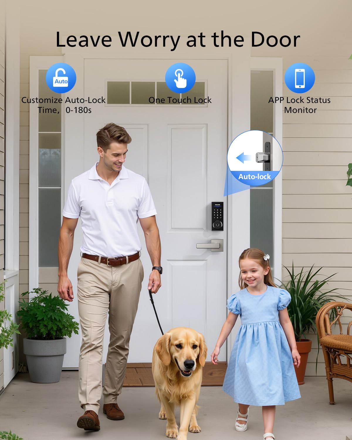 Philips WiFi Smart Lock with Handle, Fingerprint Keyless Entry Door Lock with WiFi Bridge, Smart Locks for Front Door with Handle Set, APP Remote Control, Work with Alexa&Google Assistant, Auto-Lock