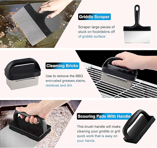 Miniatura 3 de Blackstone - Kit de limpieza de parrilla de 16 piezas, ladrillos de piedra de limpieza de parrilla de alta resistencia con asa, almohadillas para