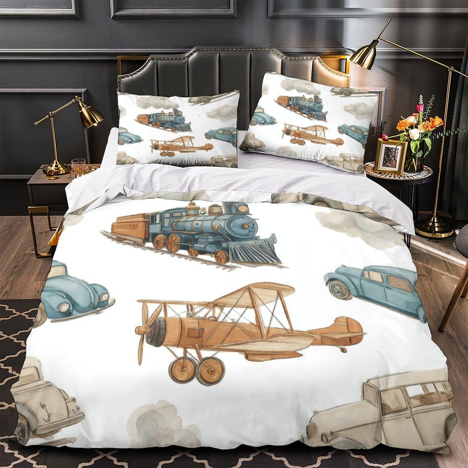 Housse de couette train vintage 140x200 pour chambre enfant et ado