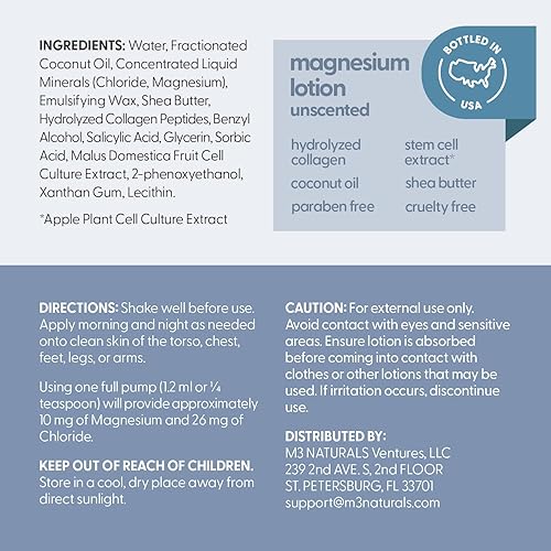 Miniatura 6 de M3 Naturals Loción de magnesio sin fragancia para dormir y calambres en las piernas, adecuada para piel sensible, ayuda con la relajación muscular,