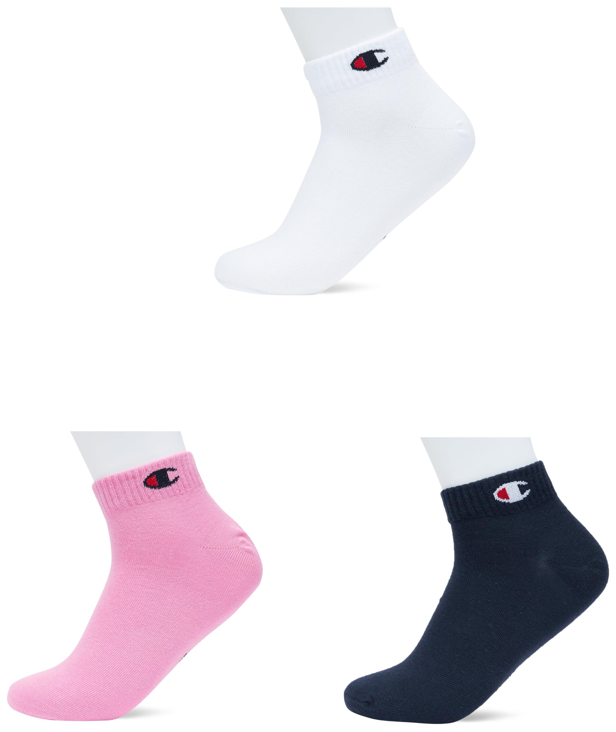 Champion Pink Accessories Basics 3Pk Quarter Socks, 3 Uk