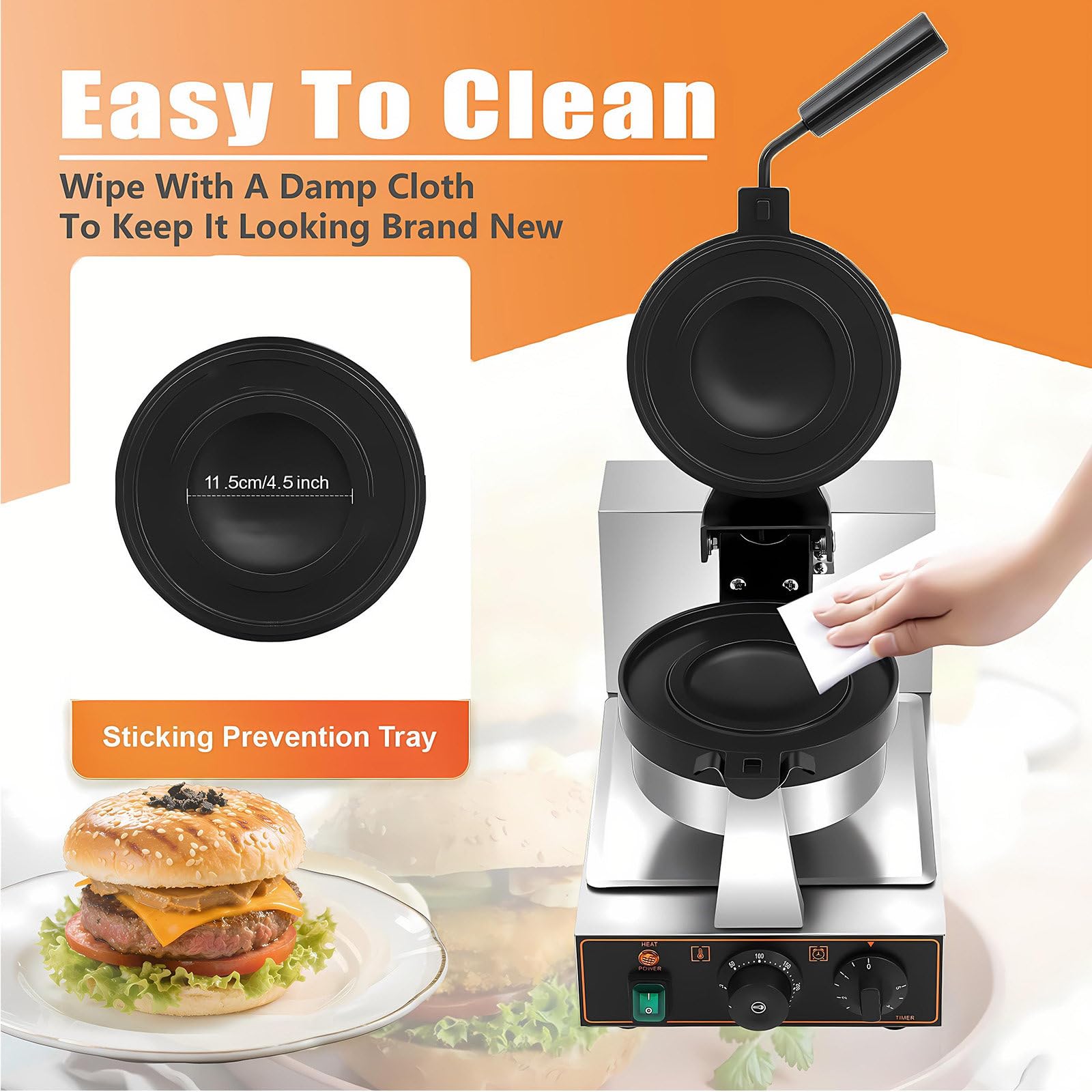 Macchina per Gelati Sandwich E Macchina per Waffle Multifunzione, Ferro per Waffle Antiaderente, Timer Regolabile 0-5 Minuti, Ideale per Bar E Hotel Dual
