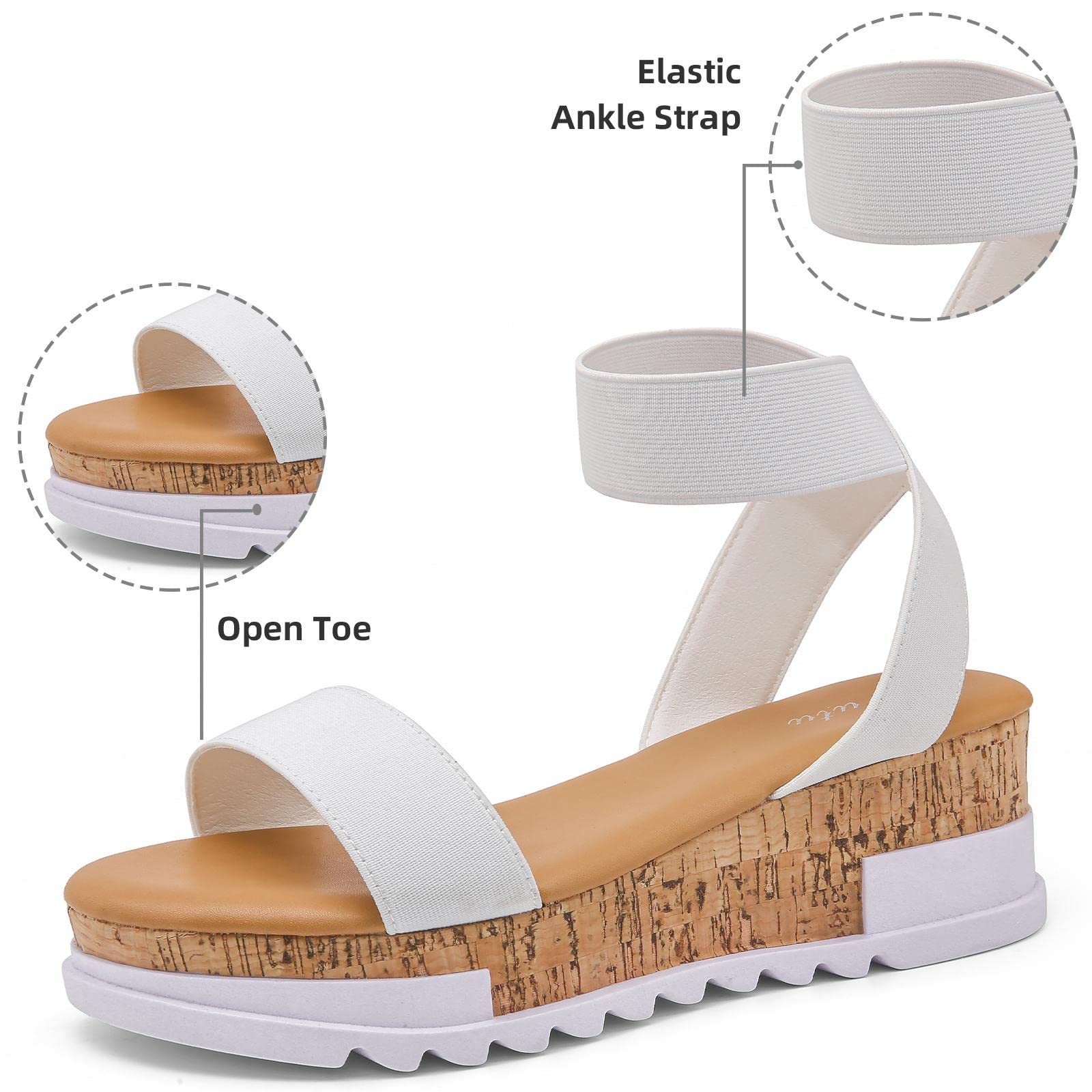 katliu Women's Wedge Platform Sandals Elastic Ankle Strap Cork Platform Sandals