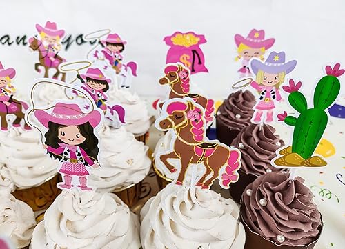 Miniatura 9 de 36 adornos para cupcakes con temática occidental, decoración de tartas de vaquera rosa, para vaqueras occidentales, fiesta de cumpleaños,