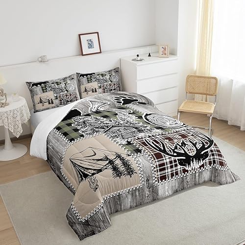 Miniatura 2 de Castle Fairy Juego de edredón de ciervos y cuernos, tamaño individual, juego de ropa de cama con estampado de patas de oso y pinos para niños y