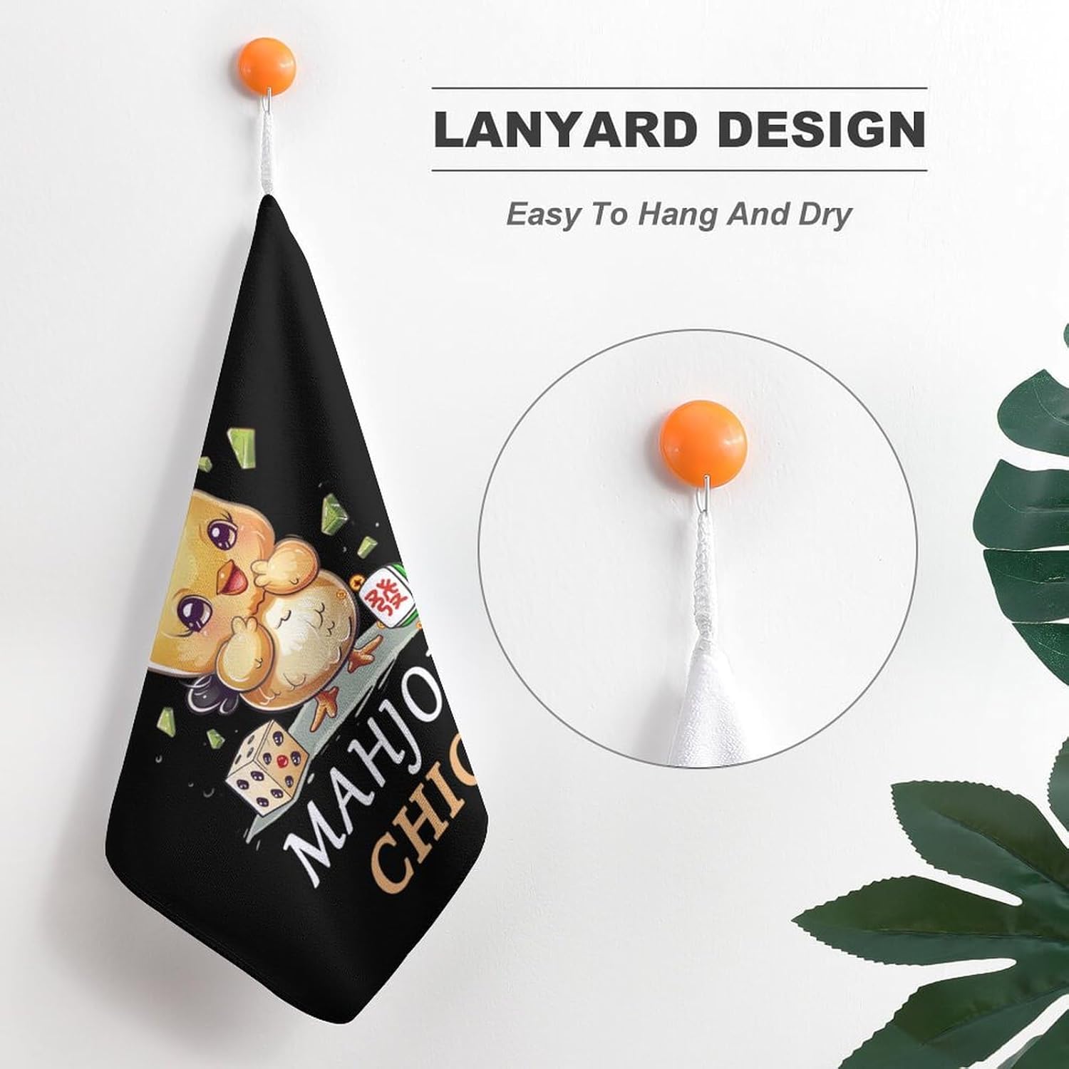 Mahjong Chick Chinese Board Game Hand Towels for Bathroom Kitchen Towels Small Towel Handkerchiefs with Hanging Loop 4PCS