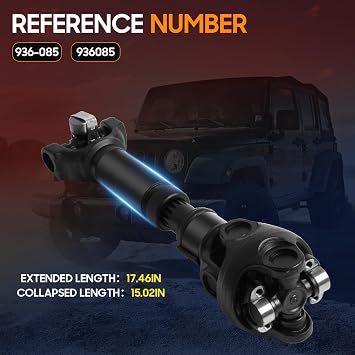 Complete Rear Drive Shaft [2 to 6 In Lift] Fit for Jeep Wrangler 1997-2006 [2.4L, 2.5L, 4.0L, 4WD] Driveshaft Prop Shaft Assembly Replaces 936085 936-085
