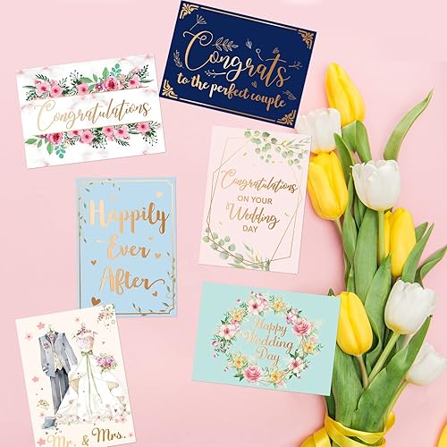 Miniatura 5 de Fancy Land Tarjetas de felicitación de boda, notas de felicitación de compromiso para pareja con sobres dorados, 24 unidades