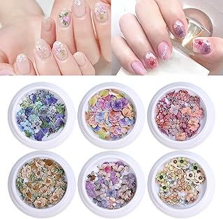 6 Boxes 3D Wood Pulp Flower Nail Art Sequins Decals Charms Bow Butterfly DIY Decoration Crafting Design