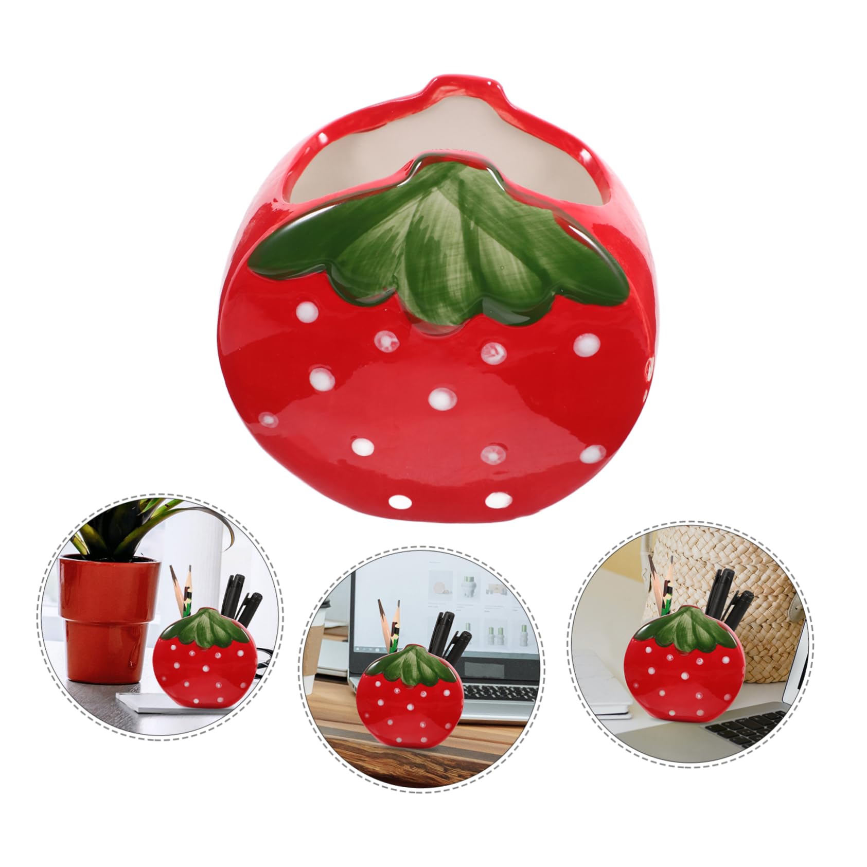 Housoutil 3 Pezzi Portapenne Alla Fragola Simpatici Portapenne Porta Della Penna Da Scrivania Organizzatore Desktop Porta Di Penna Multifunzionale Contenitore Per Penne Rosso Ceramica