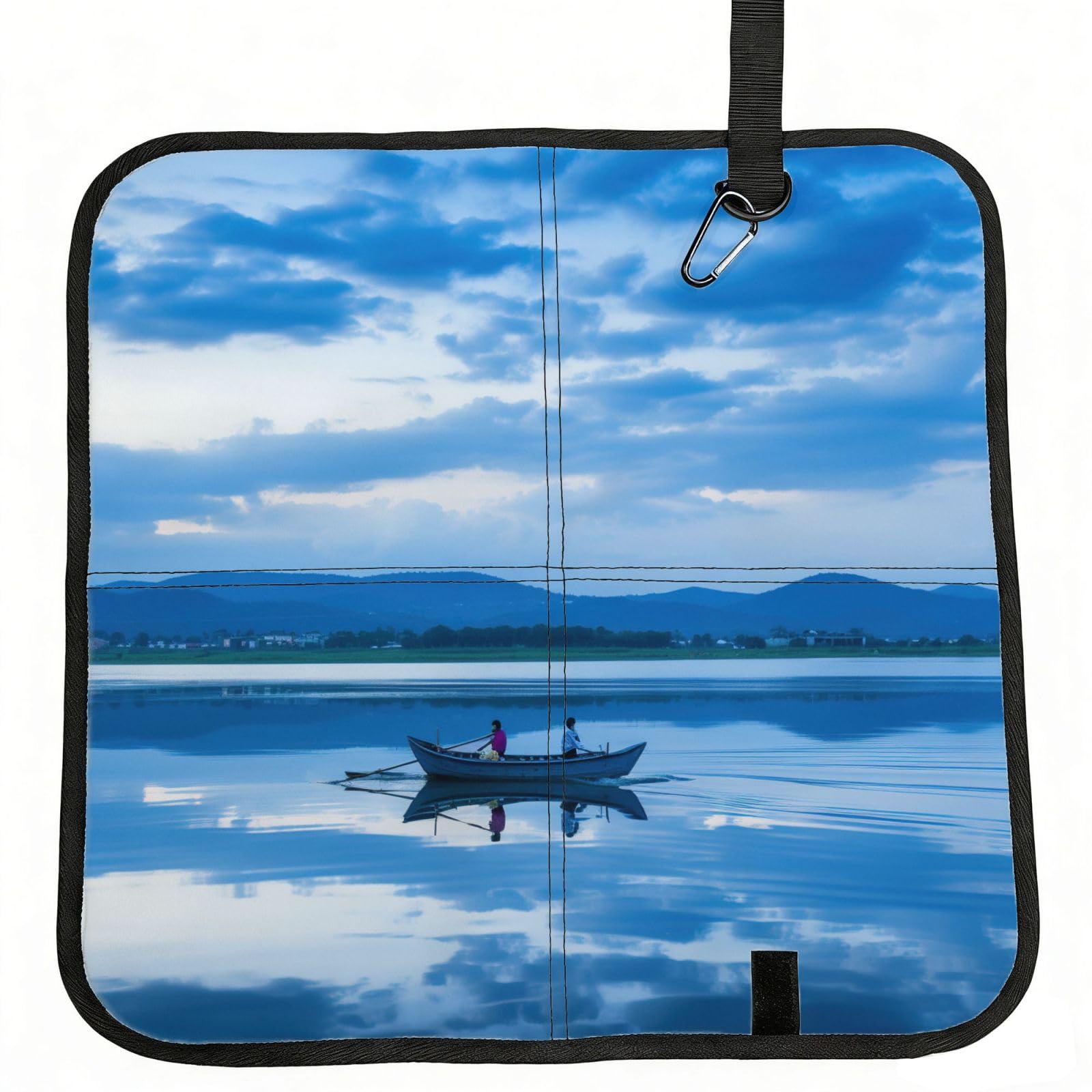 YGLHBDPBF Mountain Lake Boats Print Camping seat cushion,Foldable Sitting Pads,Save Backpack Space for Hiking