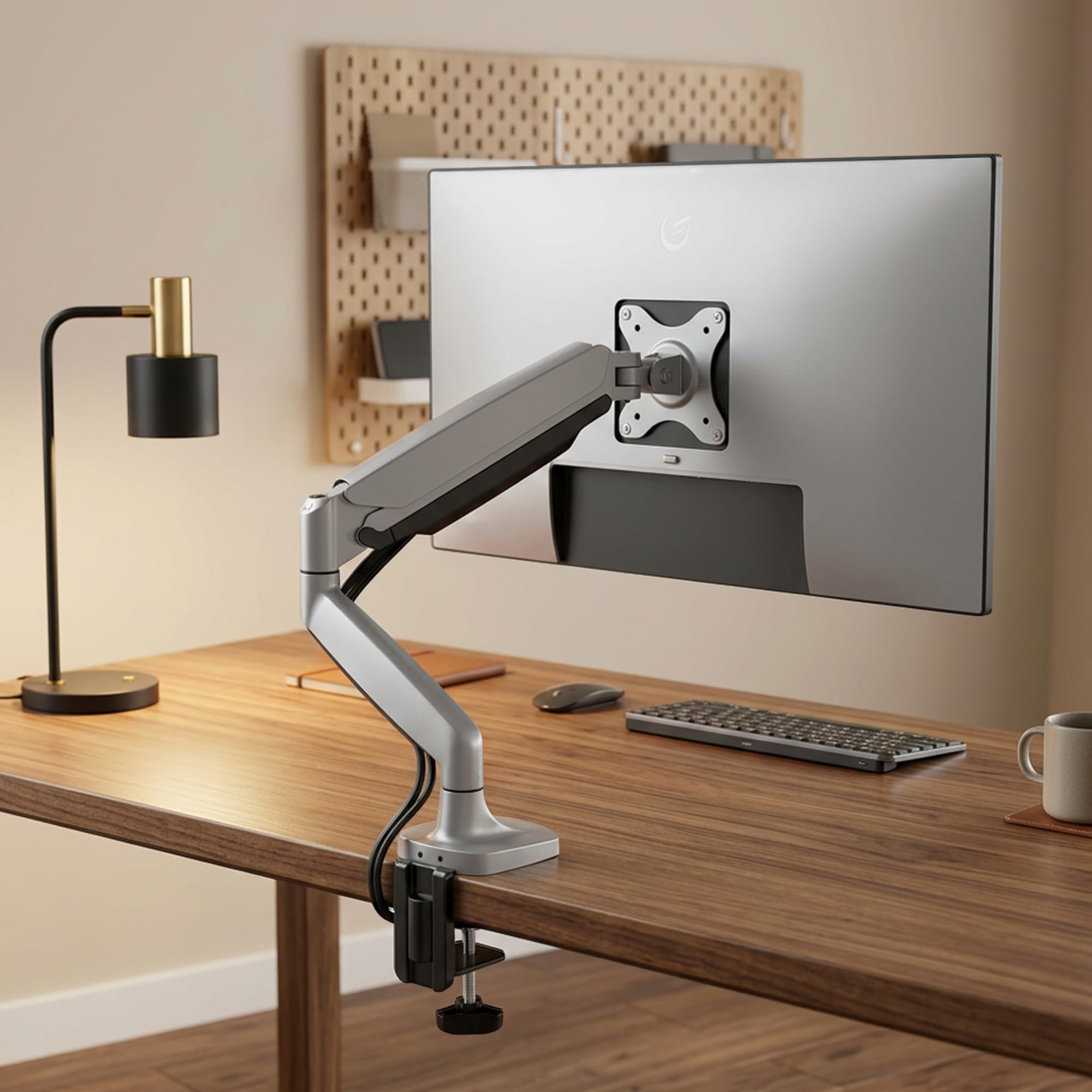 Green Soul Heavy Duty Single Monitor Gas Spring Stand|Fits 17-45" Screen|15Kg Weight Capacity | VESA Plate, Grommet & C-Clamp Base|Desk Mount Monitor Riser|Tilt, Swivel & Rotation |Grey-picture-10