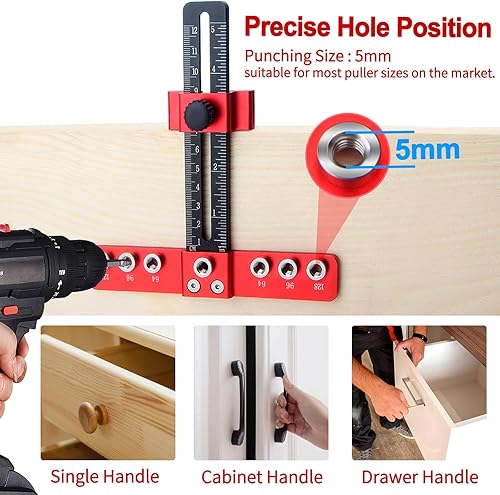 Miniatura 2 de Herramienta de plantilla de hardware de gabinete, herramienta de plantilla de instalación de mango de gabinete ajustable de aleación de aluminio,