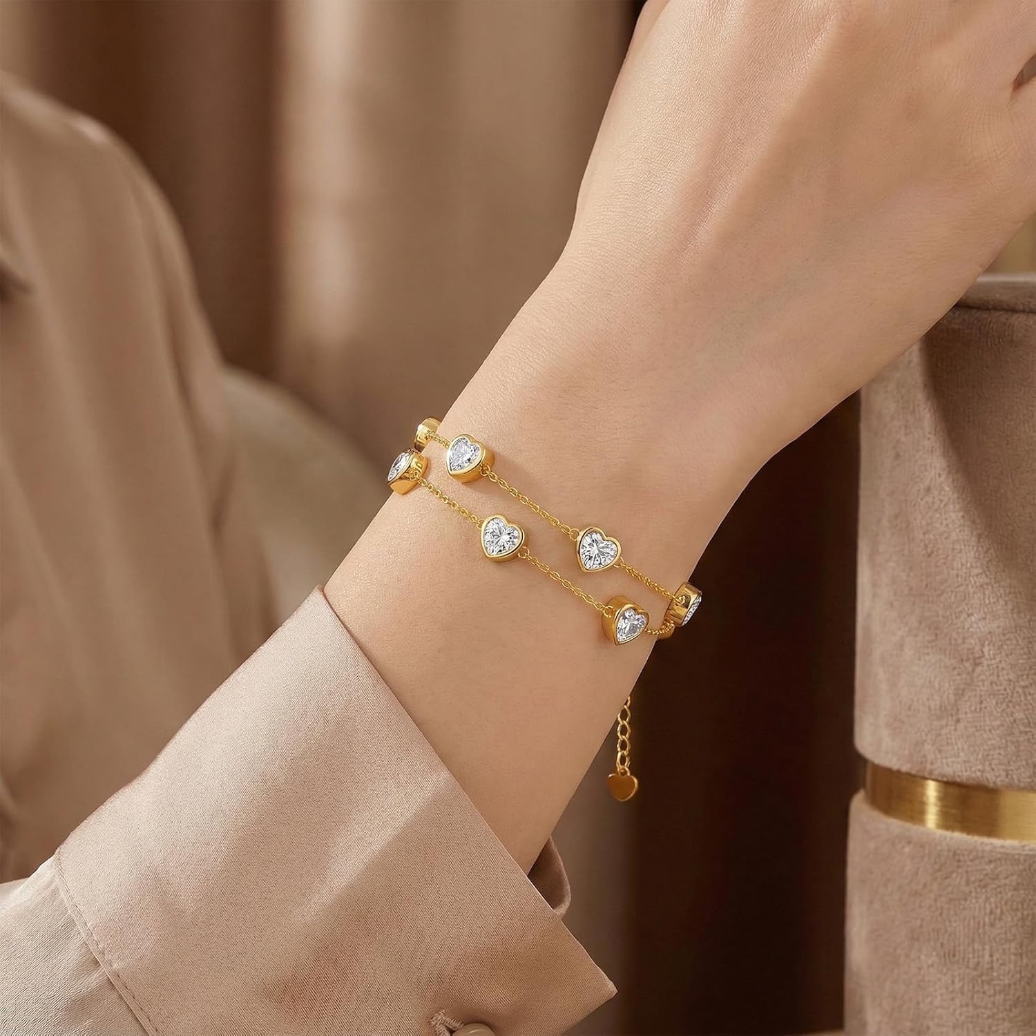 OJK Mothers Day Gifts 14K Gold Birthstone Bracelet for Women 14K Gold Heart Layered Bracelets Anniversary Birthday Jewelry Gifts for Wife Mom Her