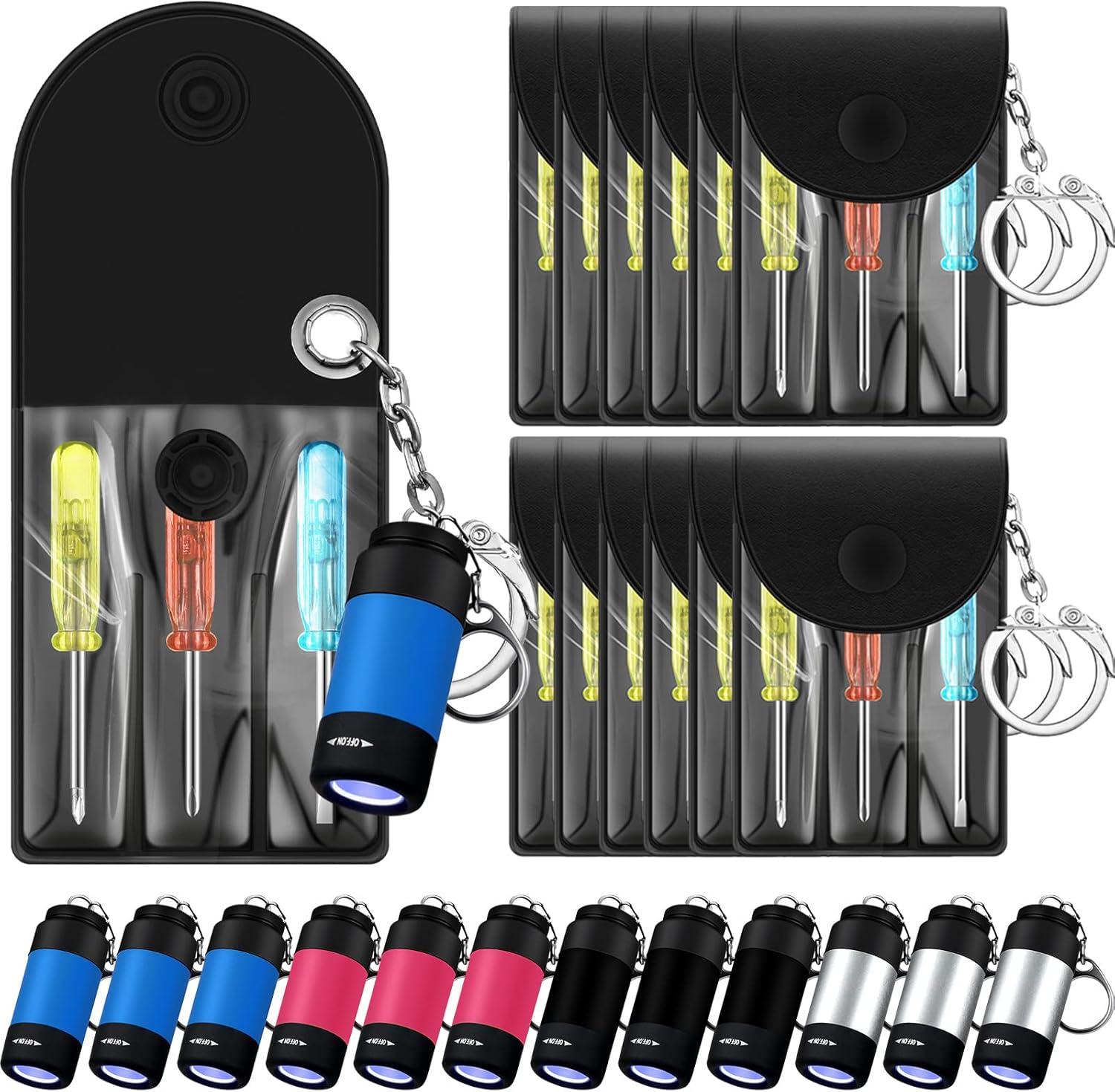 24 Pcs Bulk Mini Screwdriver Keychain Tool LED Lights Keychain Set Flashlight LED