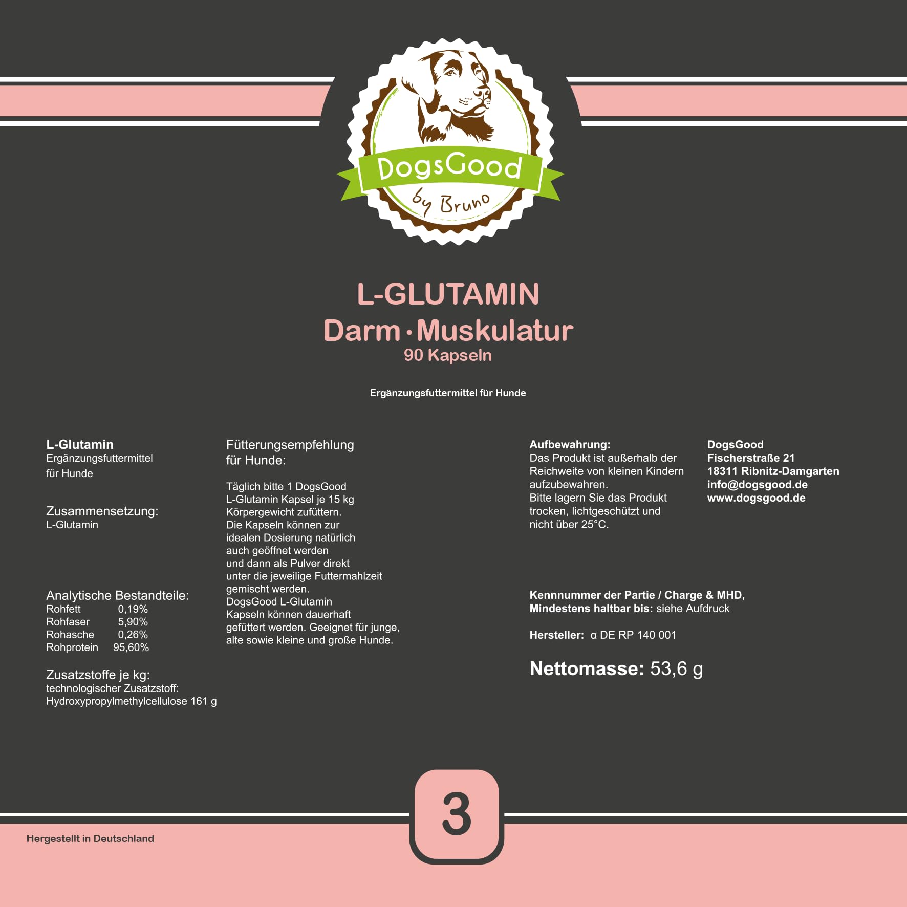 L-Glutamin für Hunde - 2X 90 Kapseln für bis zu 6 Monate - Aminosäuren wie Glutamin können dabei unterstützen, das Immunsystem zu stärken, ohne unerwünschte Zusätze, Aromen oder Farbstoffe