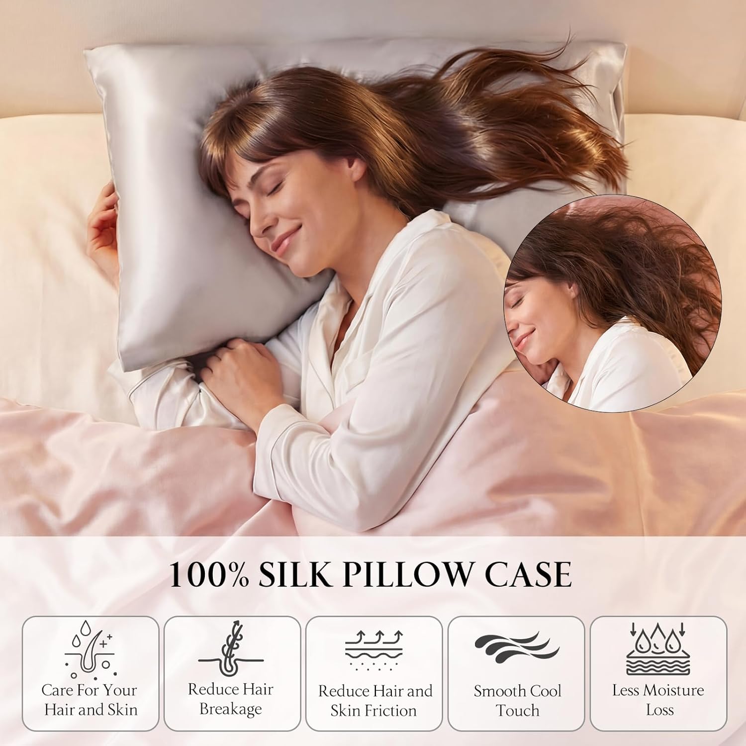 Slik Pillowcase for Hair and Skin,Real 100% Pure Mulberry Silk Pillow Cover for Women Men Luxury Gifts Smooth and Cooling Sleeping Pillow Case with Envelope Closure,19x29 Inches,Gray,1Pcs