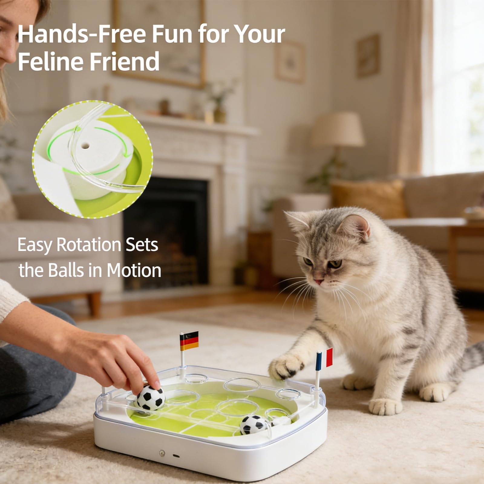 Giocattolo interattivo per gatti con luci LED, palla di erba gatta, sensore di movimento, ricaricabile tramite USB, caccia e allenamento indoor (1 pezzo)