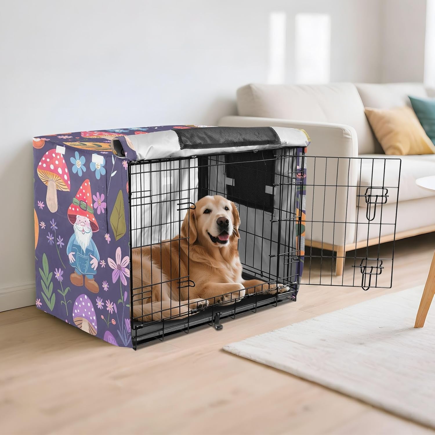 Cute Gnome Purple Dog Crate Covers Easy to Install, Covers for Pet Cages, X-Large