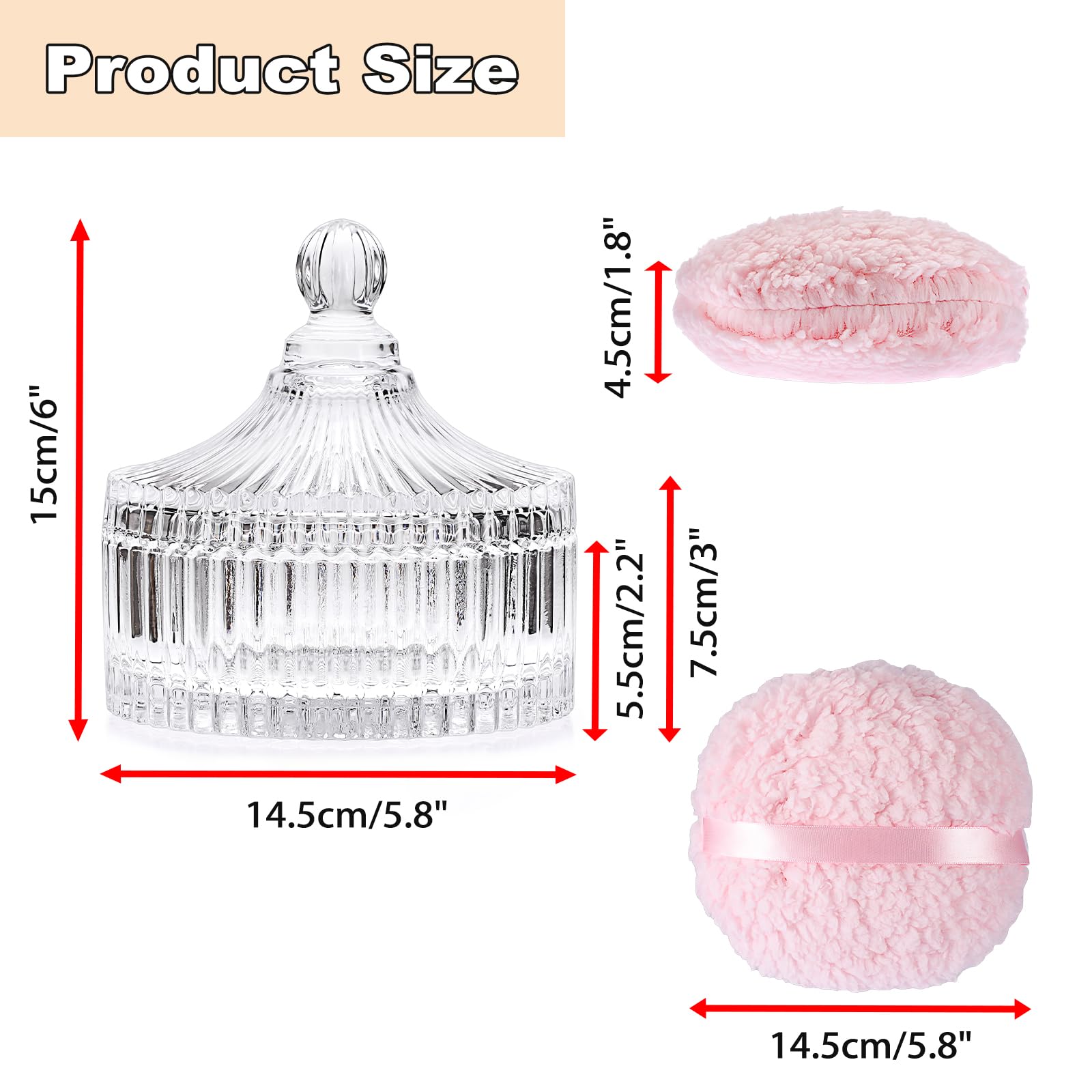 Körper Puderdose mit Quaste Babypuder Box Transparent Glas Dose mit Rosa Puderquaste Yurt-Form Behälter für Körperpuder, Loses Puder, Talkumpuder Damen Geschenk Durchmesser 14,5 cm, Kein Puder