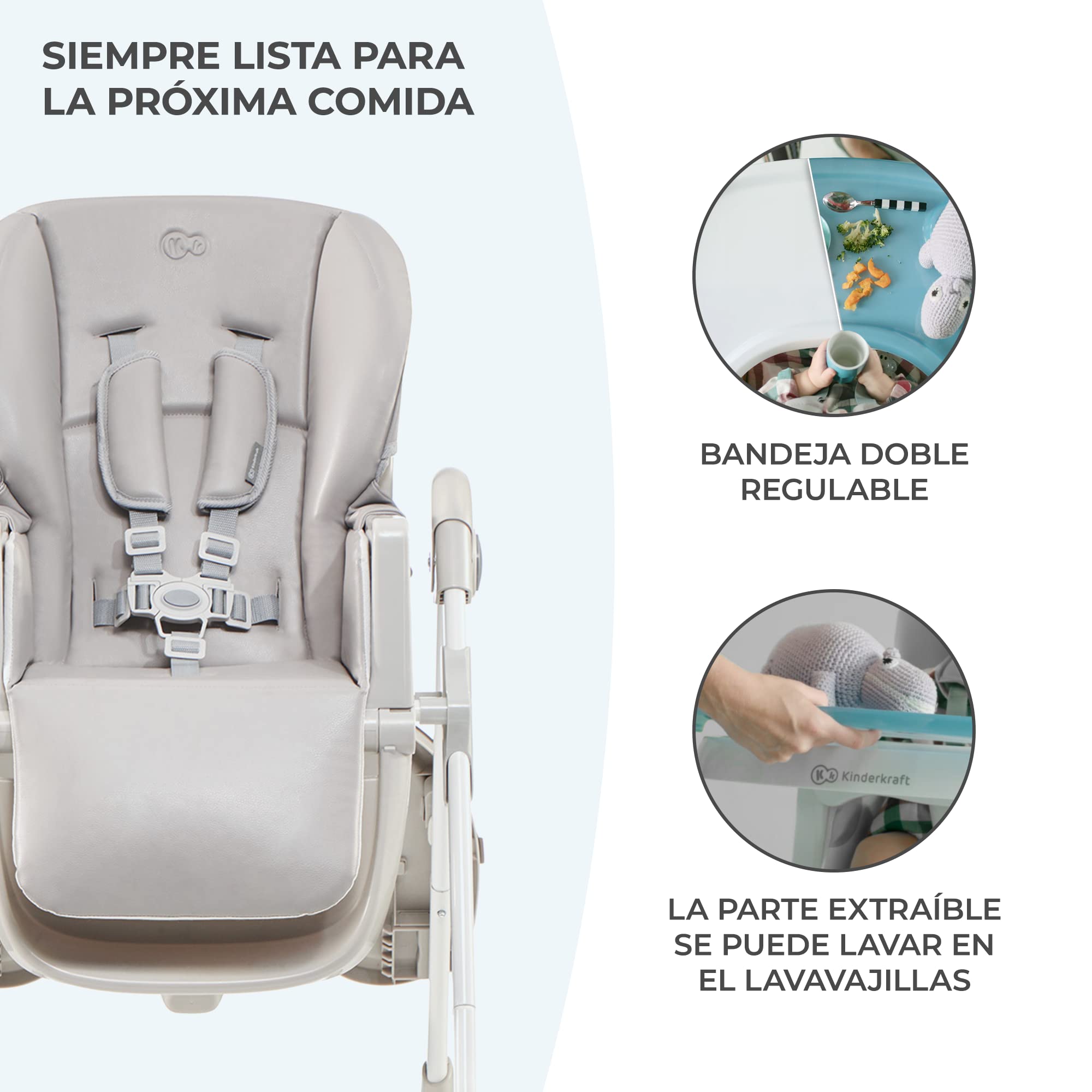 kk Kinderkraft Trona Bebé Ajustable Yummy, Bandeja, Hasta 3 Años, Gris