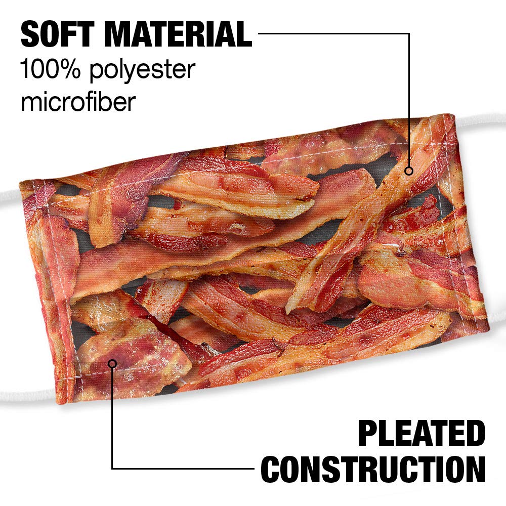 Popfunk Bacon Collage 1-Ply Reusable Face Mask Covering with Adjustable Nose Wire, Unisex