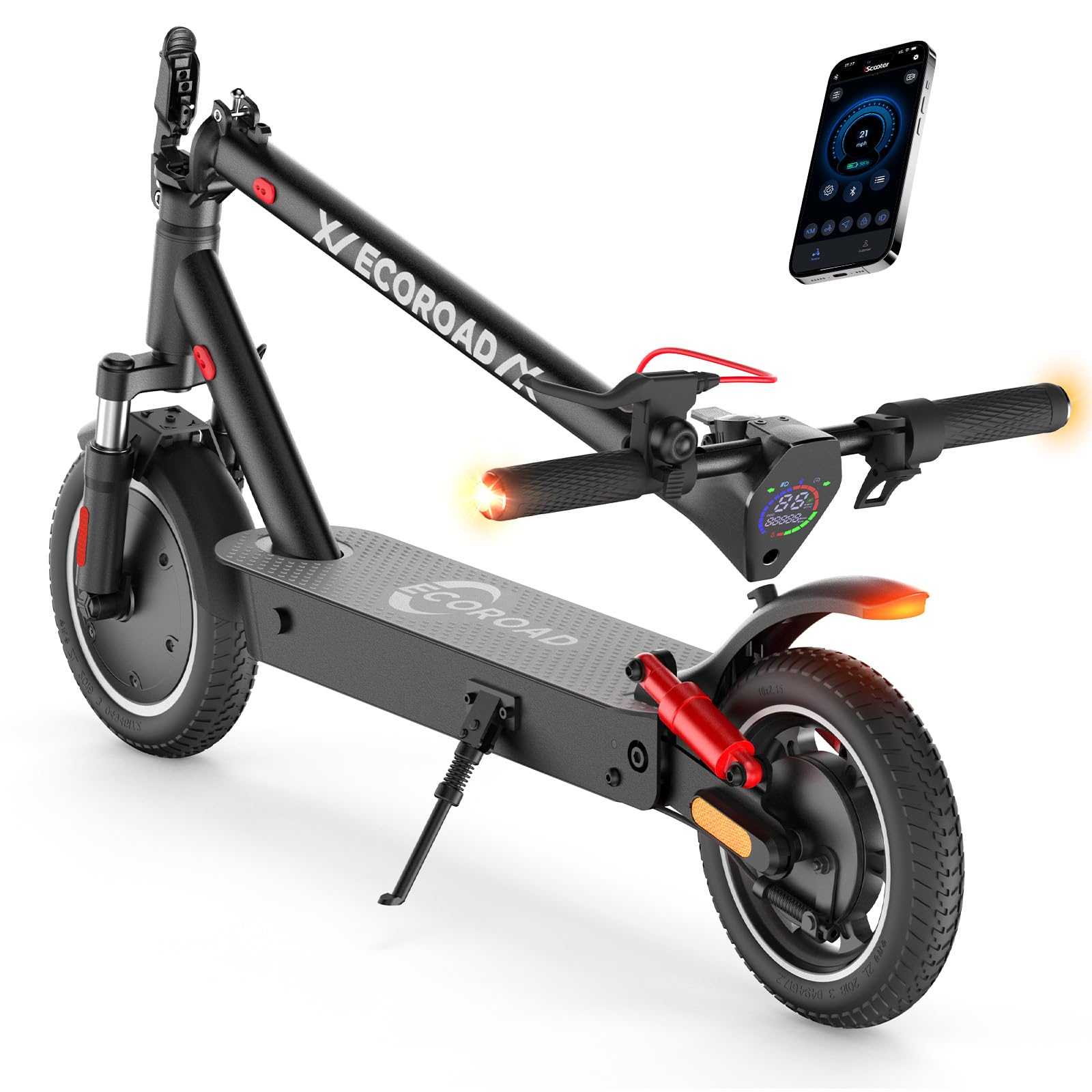 Electric Scooter, Up to 25 Miles Range & 21 MPH, 4 High-Performance Shock Absorbers, 500W Motor & 10" Solid Tires, Foldable Commuter Electric Scooter for Adults with Turn Signals, APP Lock