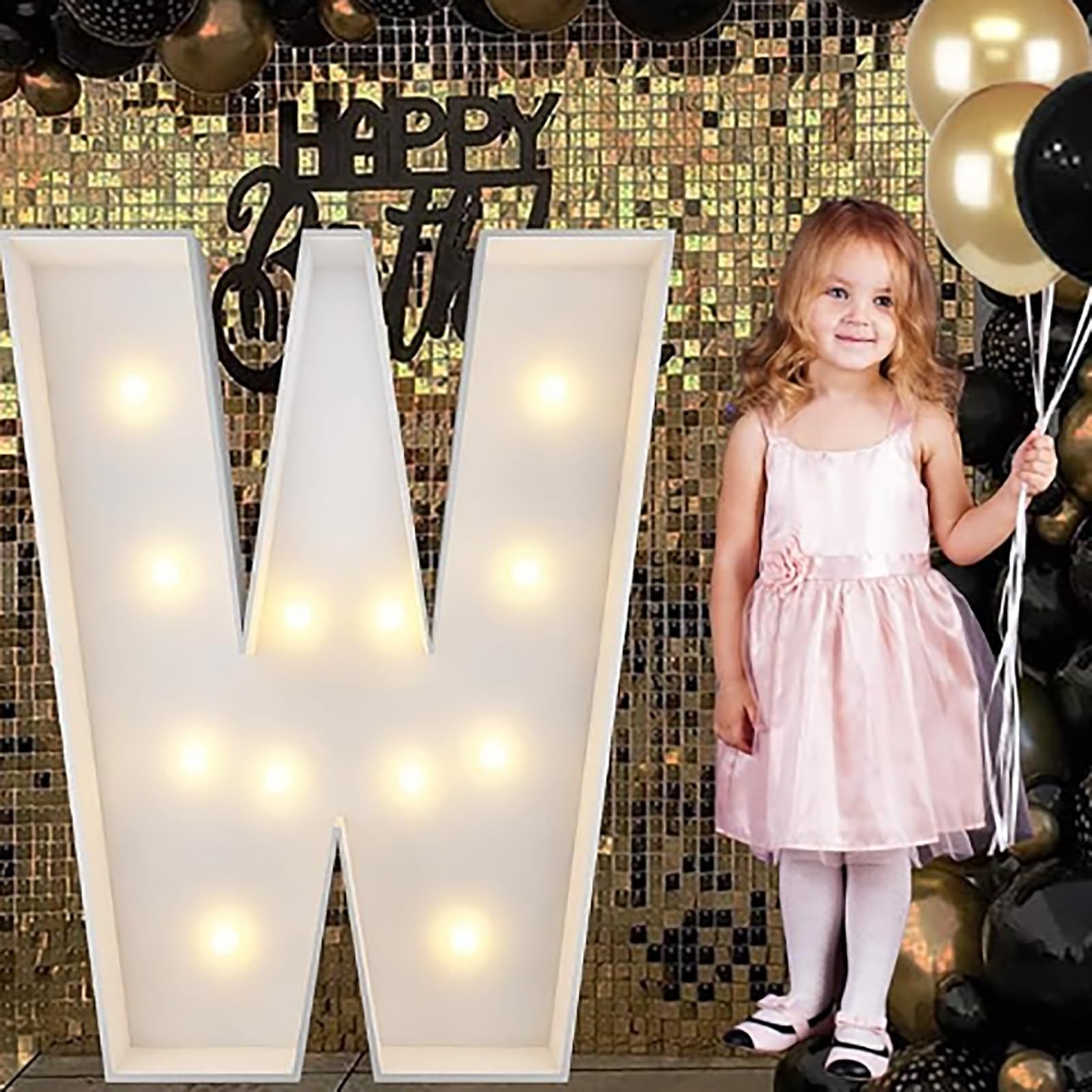 Alphabet LED Lights, 4ft Large Marquee Cardboard Letters For Birthday, Graduation Decorations Wedding Home Decoration(W,70cm/2.3ft)