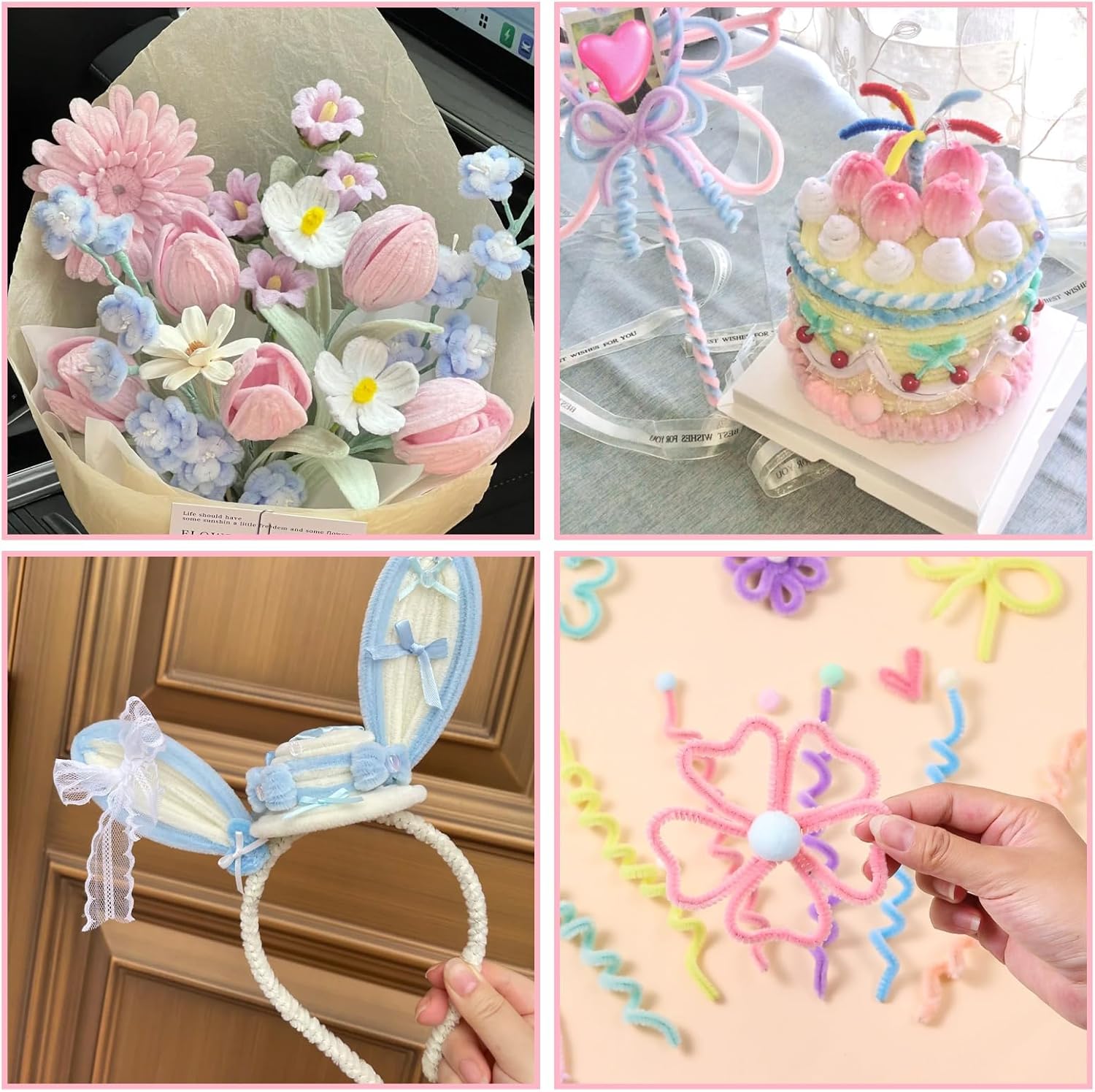 WOPPLXY 1400 Pcs Pastel Pipe Cleaners Chenille Stems, 12 Inch 7 Macaron Color Pipe Cleaners Craft Supplies, Pipe Cleaner Flower Assorted Fuzzy Sticks for Art and Craft Projects, Flower DIY Decorations