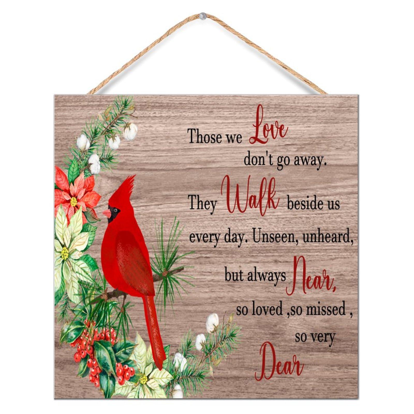 Regalos conmemorativos de madera con frase de recuerdo y diseño de cardenales rojos