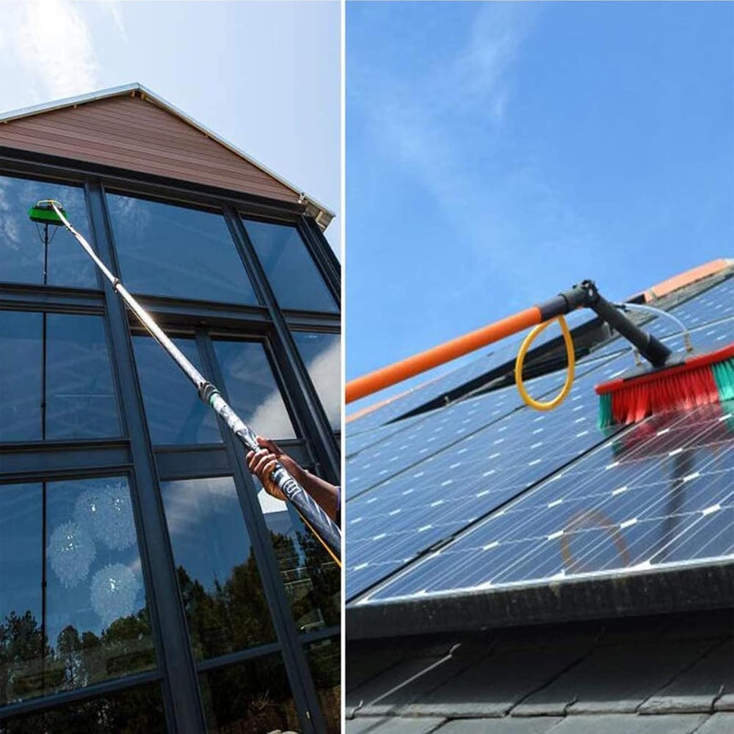 Telescopic Window Cleaner Water Wash Brush Kit(5m-12m) Window and Solar Panel Cleaning System W/Brush Telescopic Pole Windows Cleaning Washing Tool 30/50cm Brush Head