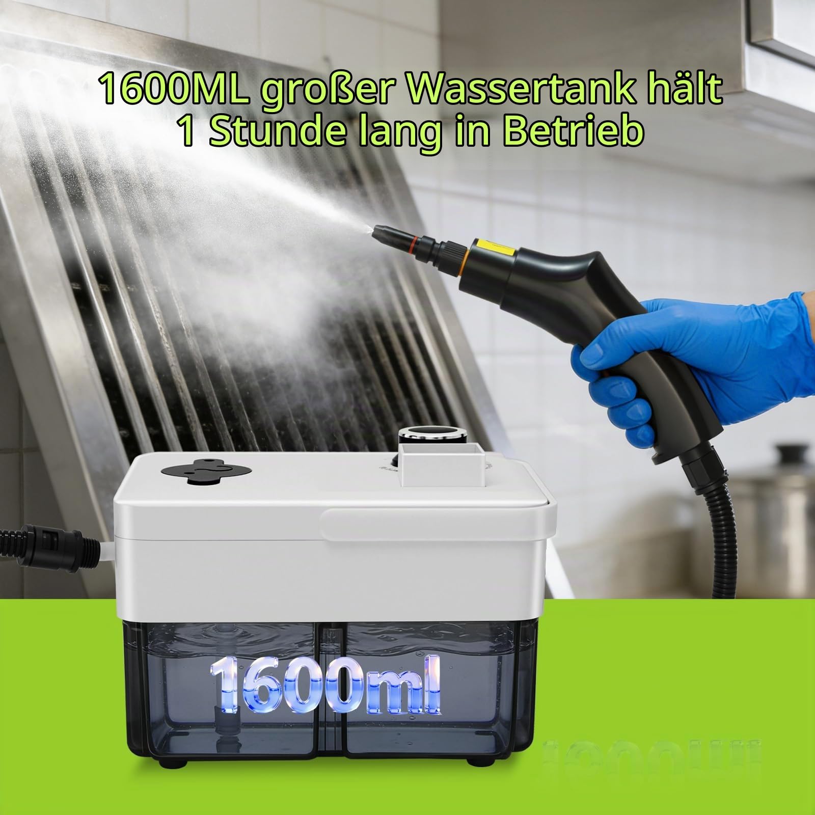 Dampfreiniger Handgerät gegen Fett, Schmutz und Verunreinigungen Dampfdruck 3 bar Leistung 1950 W Wassertank 1600ML Dampfreiniger Polstermöbel ohne Chemikalien Steam Cleaner für Auto, Küche
