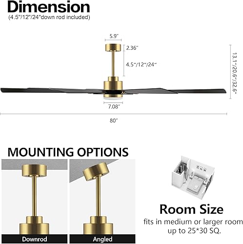 Miniatura 5 de ELEHINSER Ventilador de techo de 60 pulgadas con luces y control remoto, de madera, 8 aspas, 6 velocidades, luz regulable, sin ruido, reversible,
