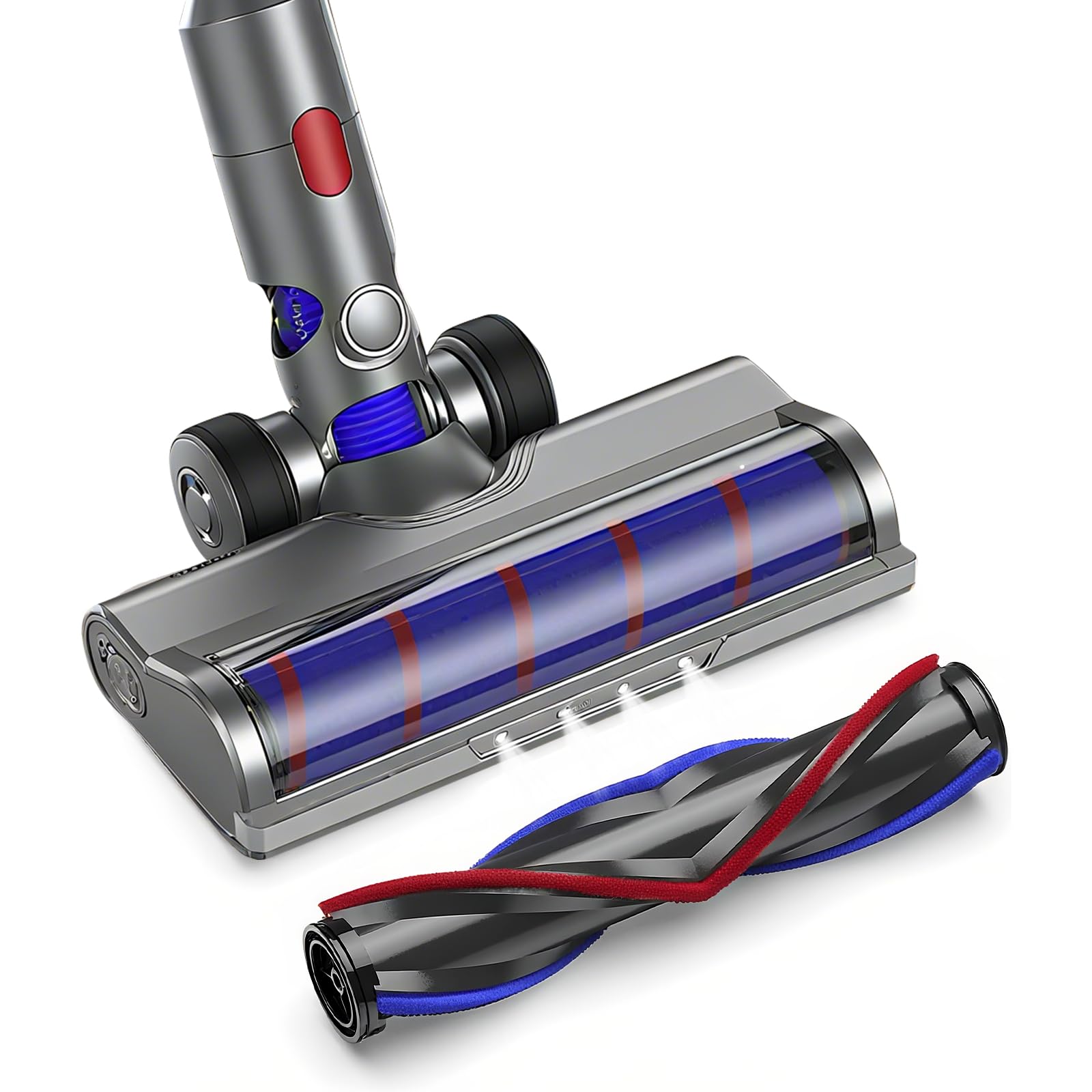 Spazzola Compatibile con Dyson V7 V8 V10 V11 V15 per Aspirapolvere, Ricambio Spazzola per Dyson Accessori con 4 Testine LED e 2 Rulli di Ricambio