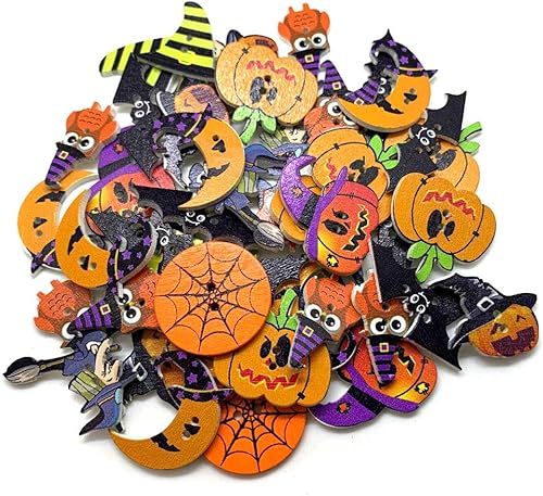 Botones de madera, colección de Halloween, botones novedosos para temas, vacaciones y temporadas, para manualidades, álbumes de recortes, costura,
