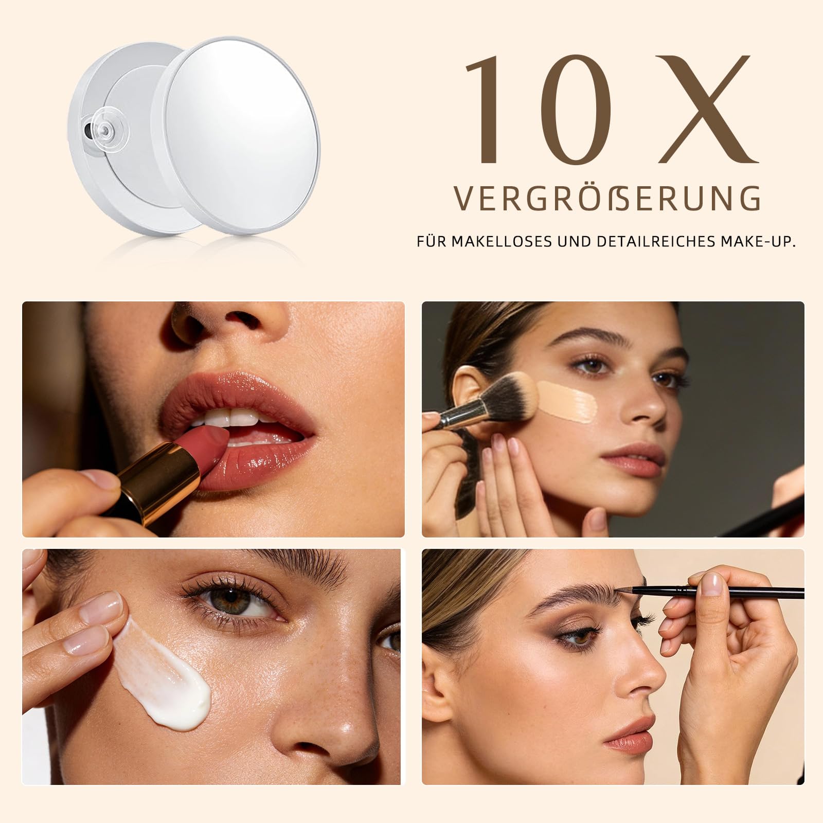 Hollywood Spiegel Schminkspiegel mit Beleuchtung, Kosmetikspiegel 58 x 46 cm, 15 LED Mirror Super HD für Make-up, 3 Lichtfarben Dimmbar Touch Control, USB, inkl. 10-Fach Vergrößerungsspiegel