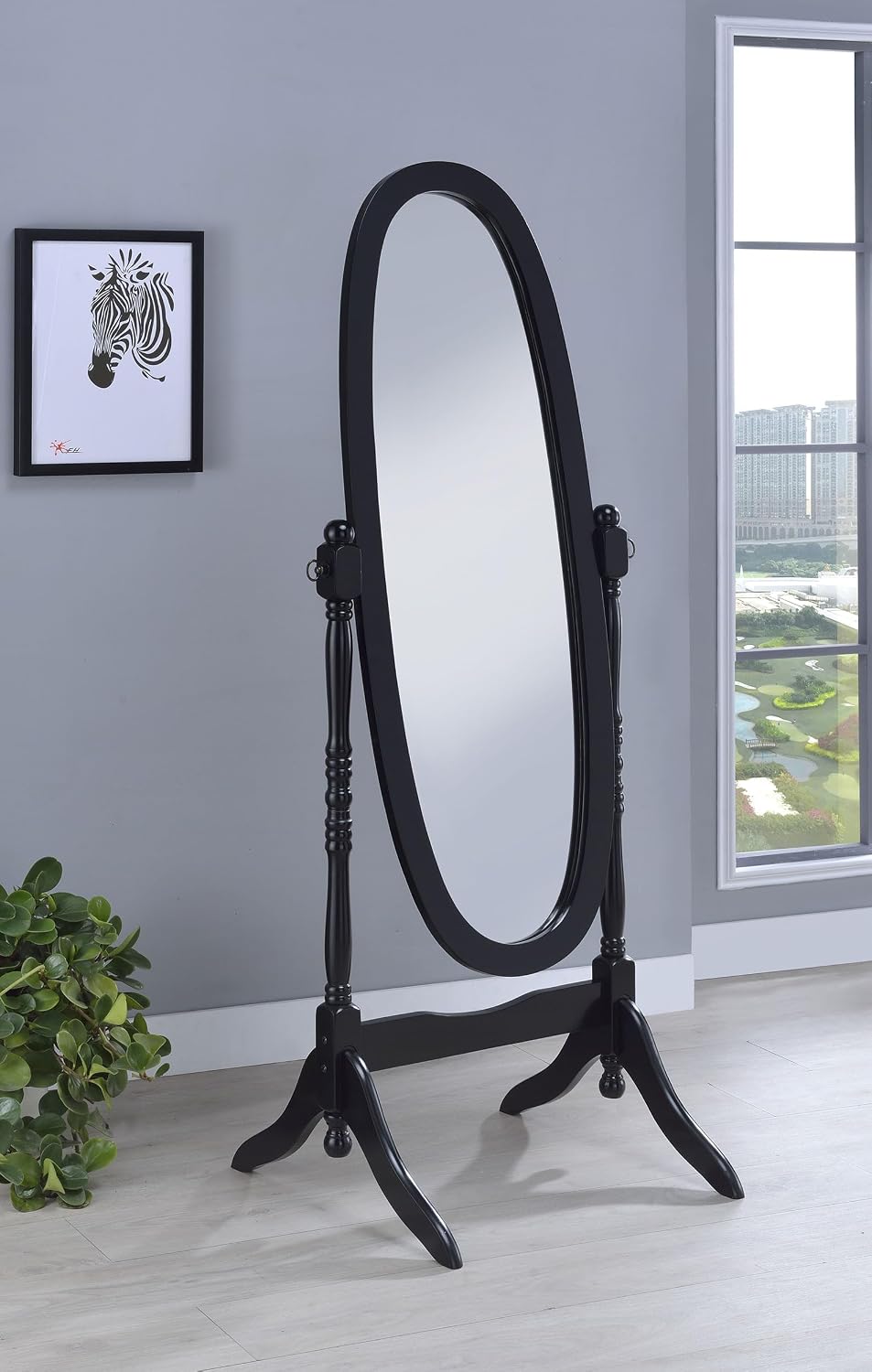 Coaster Home Furnishings - Foyet - Wood - Cheval Standing Mirror with Swivel Base, Adjustable Viewing Angles and Turned Posts - Bedroom, Entryway & Dressing Area - Black - 950803