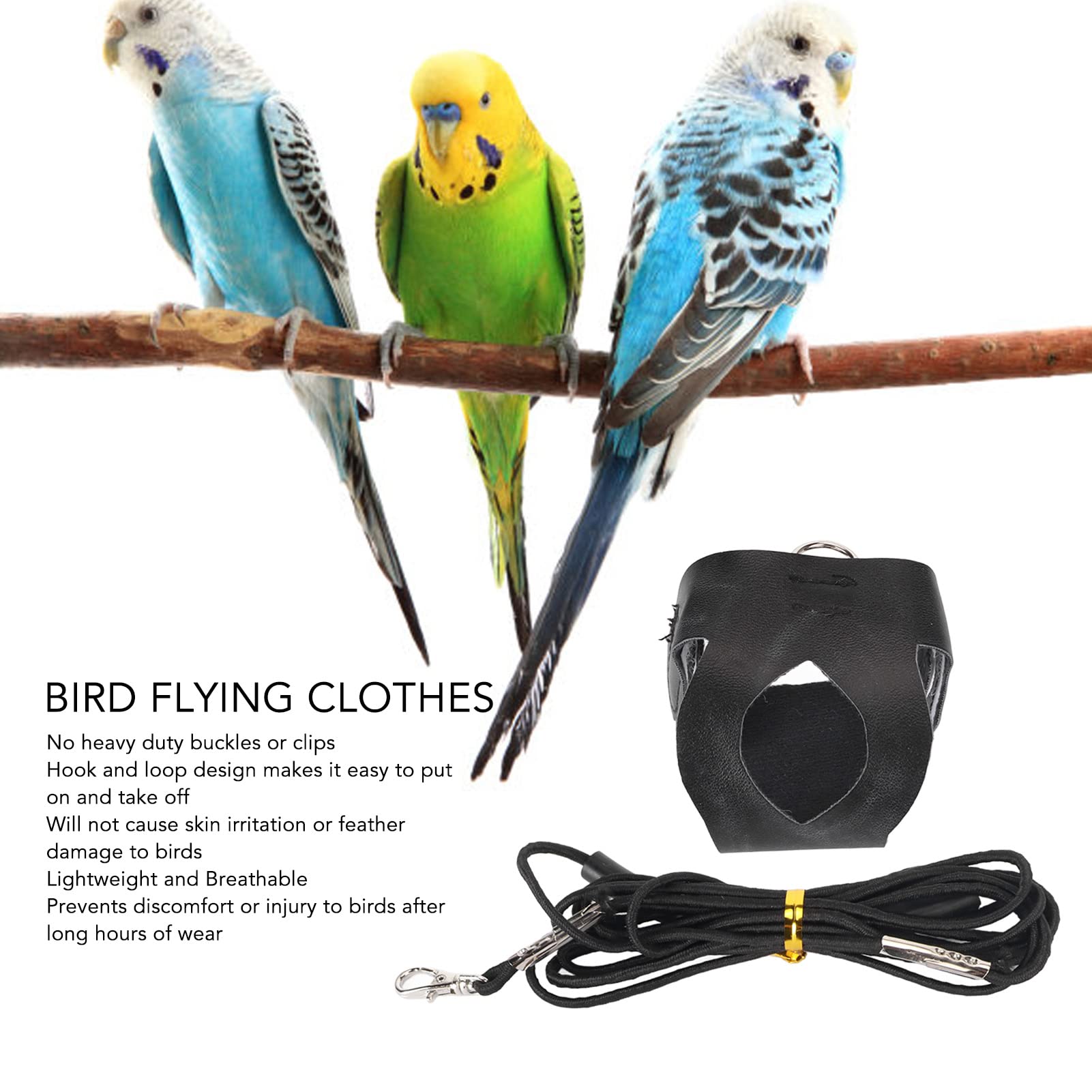 Amazon | 鳥用 フライトスーツ)リード付き) ブラック 伸縮性ロープ 