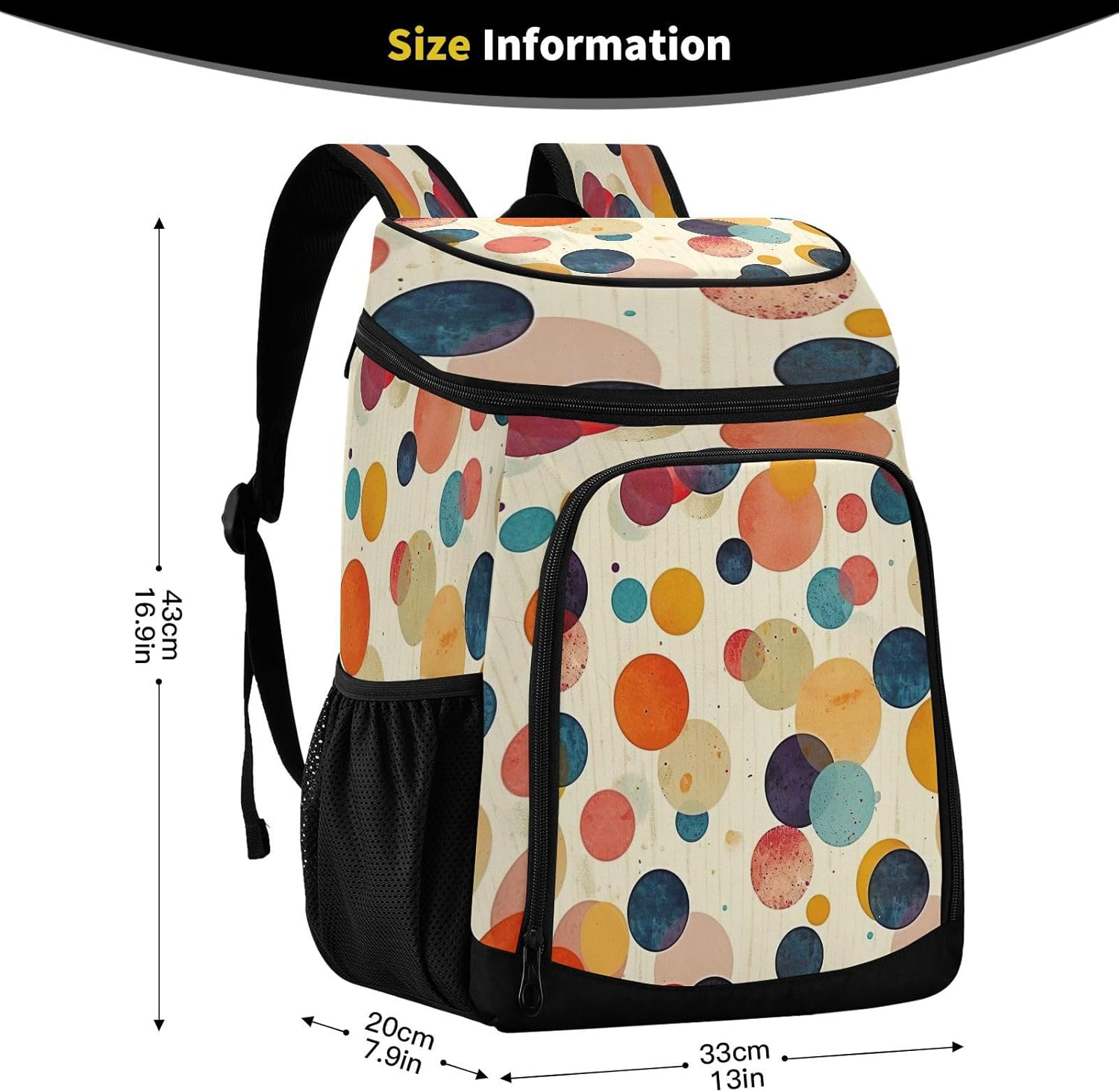 Colorful Circle Cooler Backpack 36 Cans Leakproof Waterproof Backpack Cooler Bag Beach Accessories Travel Camping Fishing Backpack for Women Men