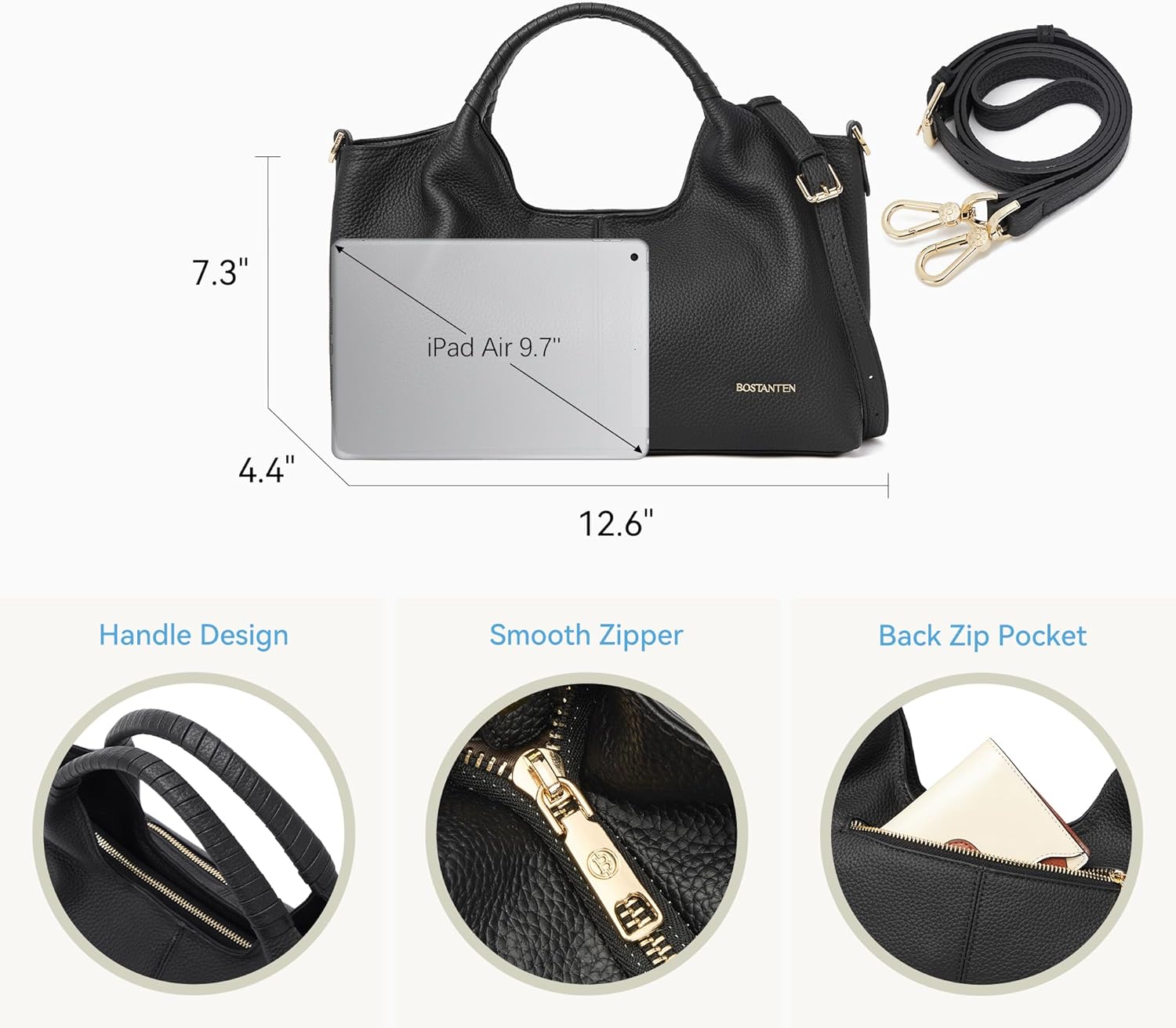 BOSTANTEN Genuine Leather Purses for Women Designer Handbags Crossbody Shoulder Bags Top Handle Satchel with Adjustable Strap - Image 6