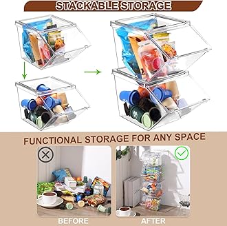 Yerliker 4 Pcs Clear Plastic Storage Bins with Lids Large Stackable Pantry Storage Organizer Bins Kitchen Organization Cabinet Organizers Ideal Containers for Fridge, Kitchen, Cabinets, Bathroom