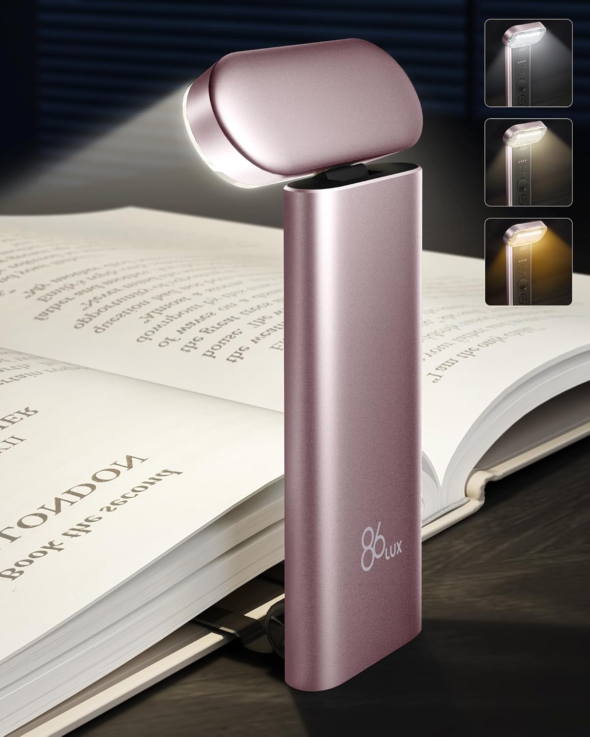 86lux Book Light, Reading Light for Book in Bed, USB Rechargeable LED