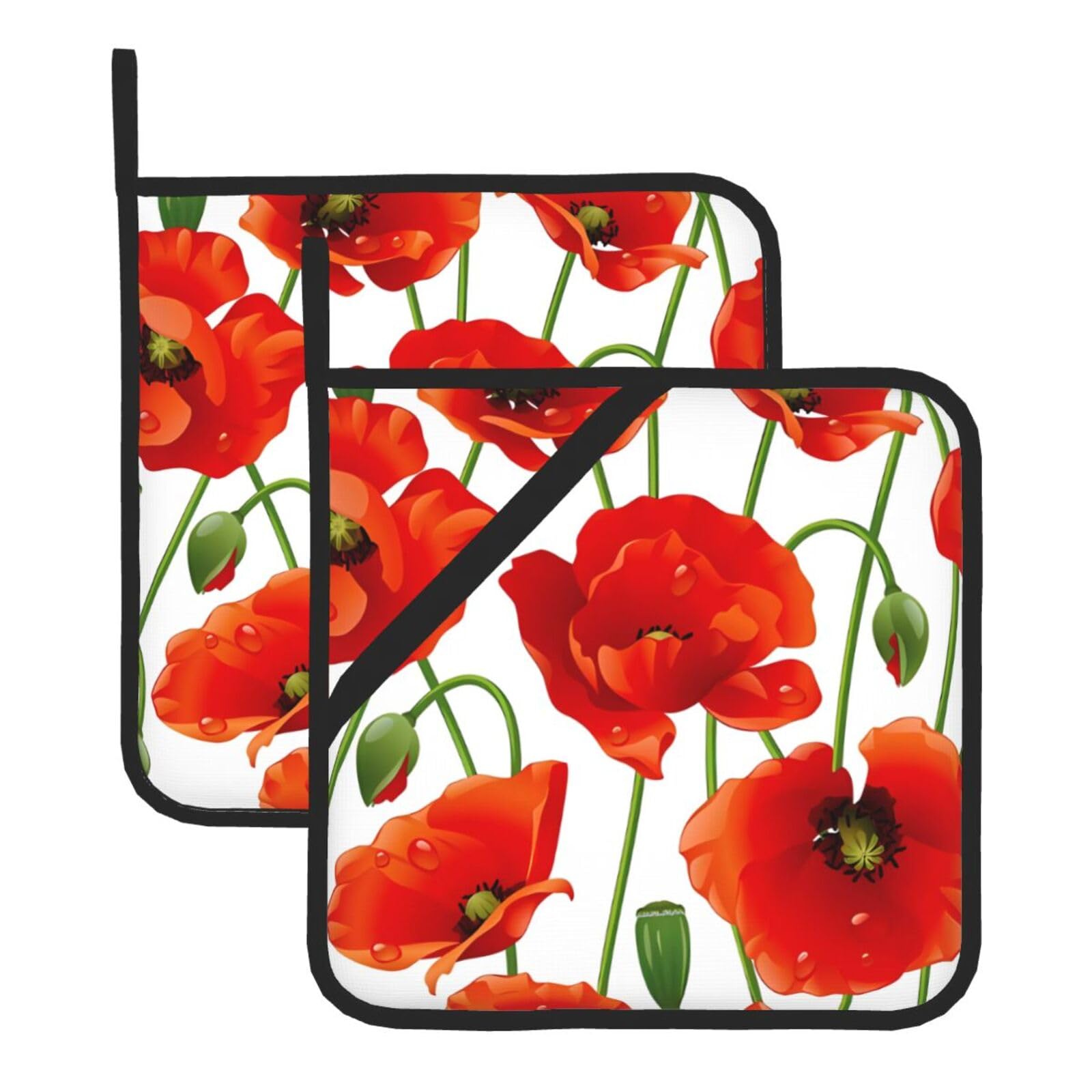 HJFCZH flower Prints Square Hot Pads for Kitchen Counter - Waterproof Pot Holders, Durable Heat Resistant Throw Layers for Serving, Oven & BBQ - 2 Pack