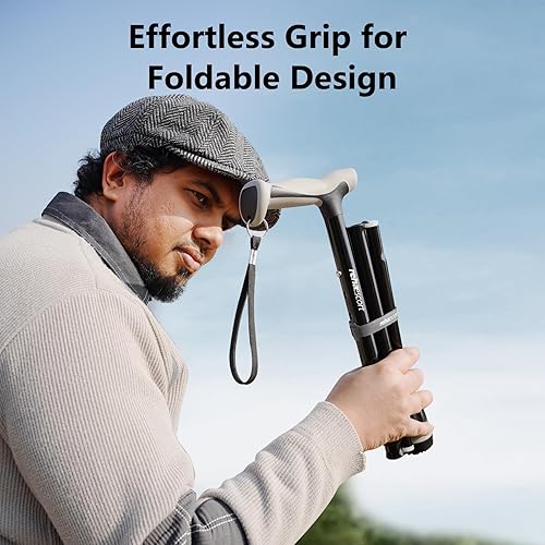 Miniatura 6 de Bastón de caminar, plegable, ajustable, ligero, bastones para caminar para hombres y mujeres, mango ergonómico suave, punta todo terreno resistente,